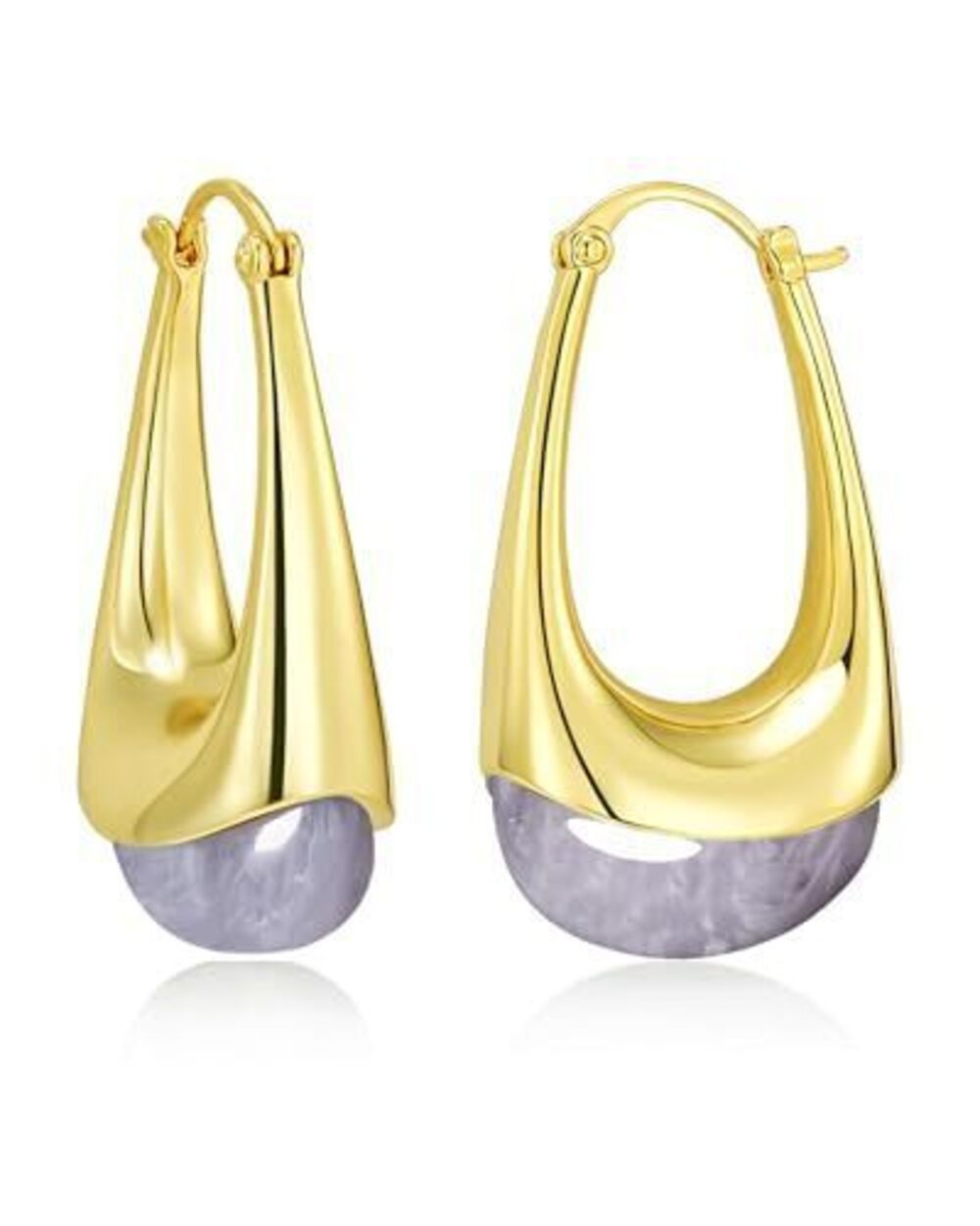 2719 Long Oval Chunky Dangle 18K gold plated Hoops with Colored Resin
